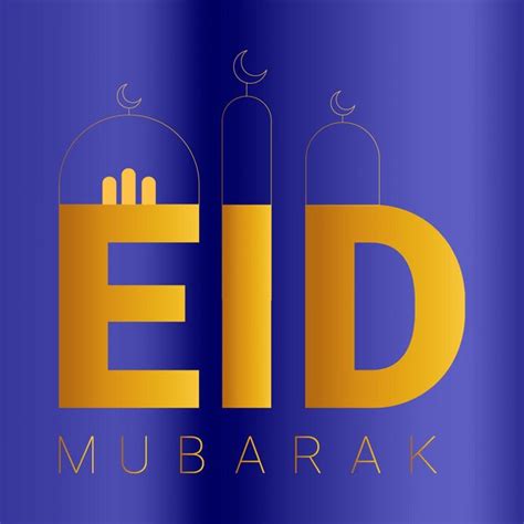 Fondo Azul Con Eid Mubarak Y Un Logo Dorado De Eid Mubarak Vector Premium