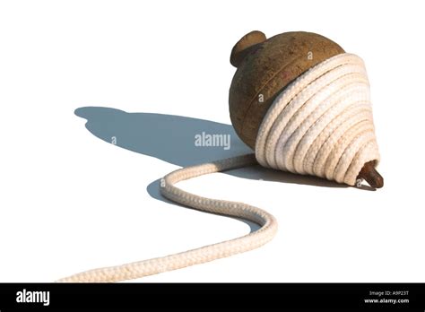 Old Wooden Spinning Top Toy Made Of Wood With String On White