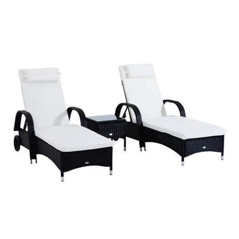 Outsunny Black Piece Plastic Rattan Wicker Adjustable Outdoor Chaise