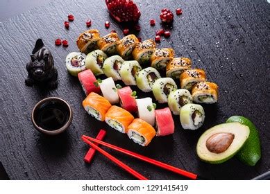 Sushi On Black Background Stock Photo 1291415419 | Shutterstock