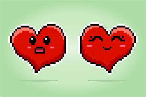 8 Bit Pixel Heart Character Love Icon Couple In Vector Illustrations