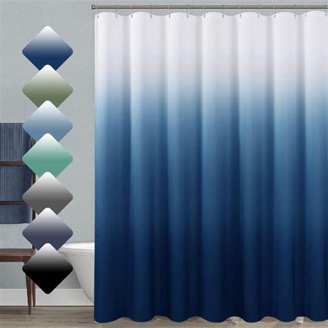 Extra Wide Blue Ombre Shower Curtain X Navy And White Polyester