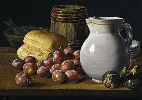 Luis Egidio Melendez Still Life With Plums Figs Bread And Fish