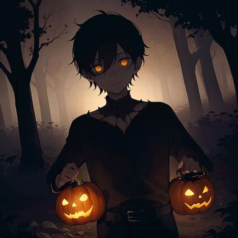 Premium Photo | An anime boy in a spooky halloween setting