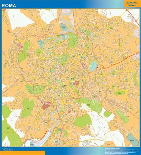 wall map of Roma city in Italy | Laminated wall maps of the world.