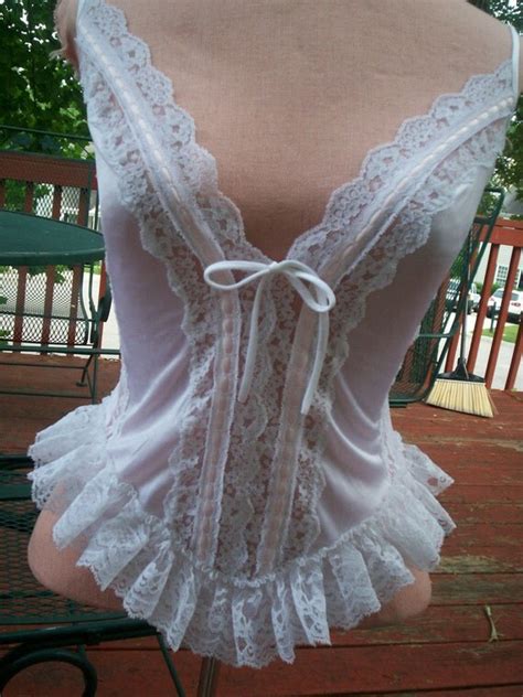 Vintage Sheer Pink Satin Trim Ruffles Lace Teddy Nightie Cami