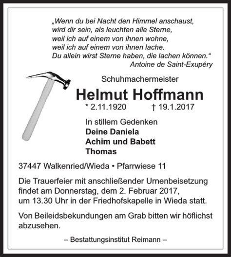 Traueranzeigen Von Helmut Hoffmann Harztrauer De