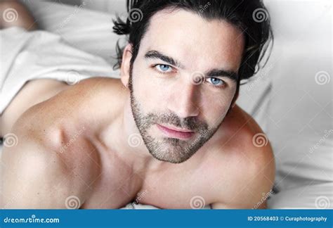Relaxed Man Alone In Bed Stock Image Image Of Cute Naked 20568403