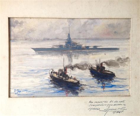 Sold Price World War 2 Naval Battleship Painting Signed By Ortega