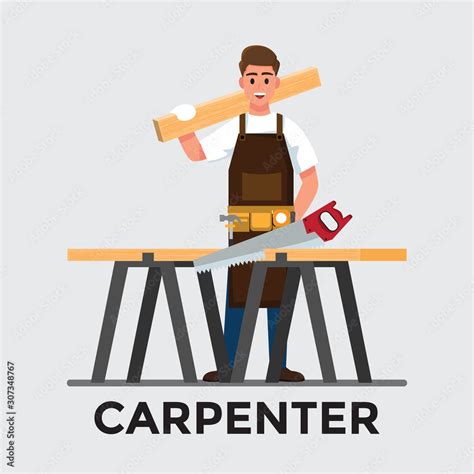 Carpenter Man Vector Illustration Cartoon Character Stock Vector