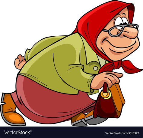 Cartoon Old Lady In A Headscarf Quickly Goes Vector Image