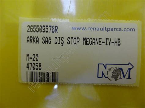 265509578R ARKA SAĞ DIŞ STOP Stop Lamba Renault Yedek Parça NOM OTO