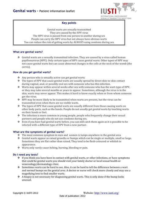 Genital warts - Patient information leaflet Website: http://www.iusti