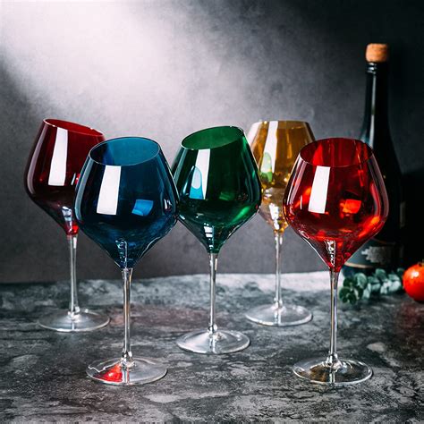 Slanted Rim Colored Wine Glasses By The Wine Savant Set Of 5 Stylish