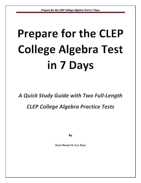 Prepare For The Clep College Algebra Test In 7 Days A Quick Study