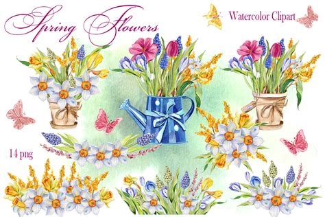 Watercolor Spring Flowers Bouquet By Elenazlata_Art | TheHungryJPEG