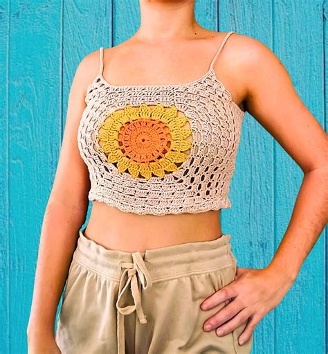 Top Cropped De Crochê Flor Bege Pp Elo7 Produtos Especiais