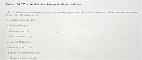 Solved Problem 14 022 A Modification Factors For Pinion