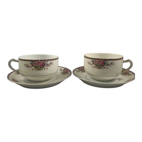 Set Of Vintage Haviland Limoges Tea Cup And Saucers Commodore