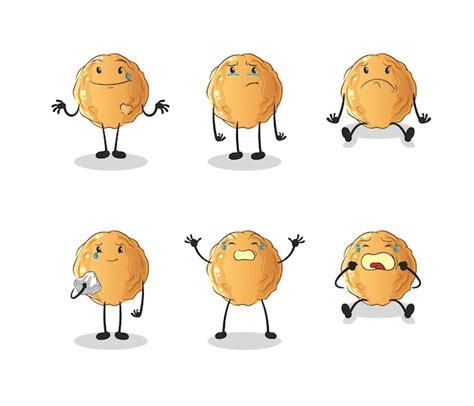 Premium Vector The Meatball Sad Group Character Cartoon Mascot Vector