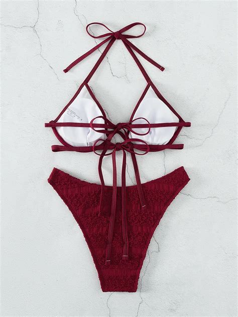 Swimsuit Simple And Sexy Bikini Sets Nylon Thong Tie Up Two Piece