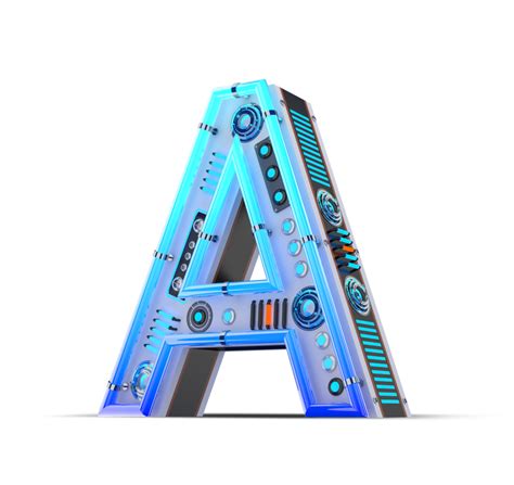 3D alphabet with blue neon and neon light effect. 24830829 PNG