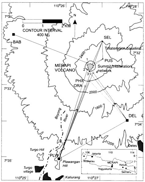 Location of Merapi volcano and geometry of the Observatory network of ...