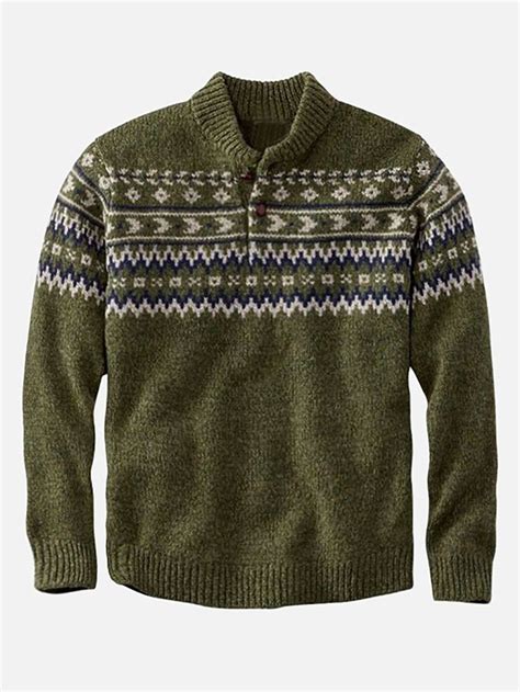 Men S Army Green Casual Tribal Sweater Noracora