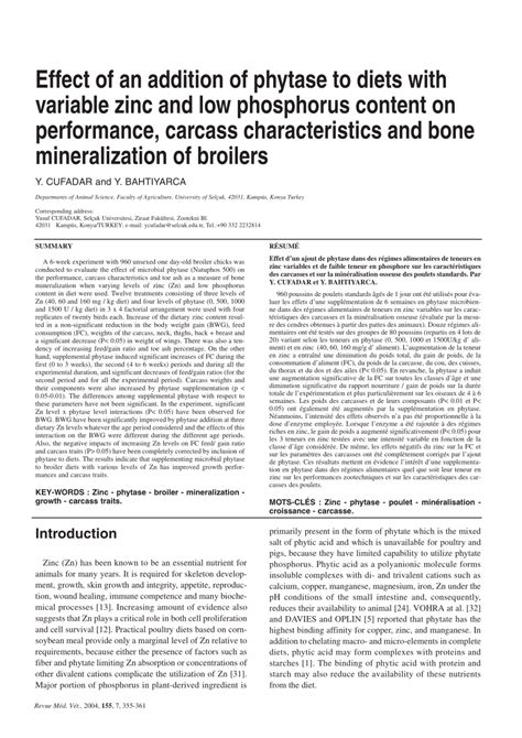 Pdf Effect Of An Addition Of Phytase To Diets With Variable Zinc And