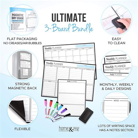 Cinch Magnetic Dry Erase Calendar Bundle For Fridge 3 Boards Included