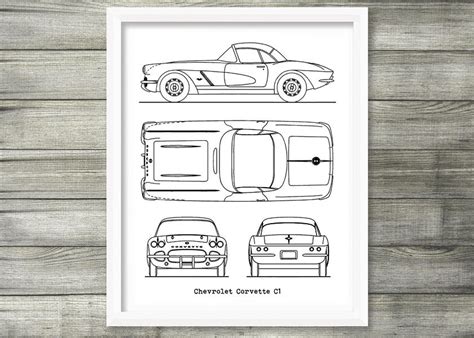 Chevrolet Corvette C1 Blueprint Corvette C1 Blueprint Decor Etsy