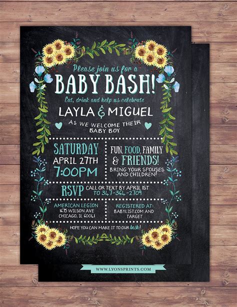 Floral Rustic BOHO Babyq Chalkboard Couples Co Ed Baby Etsy