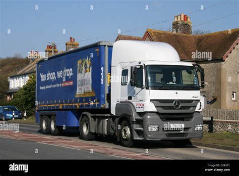 A Tesco Mercedes Benz Delivery Truck On An A Road Stock Photo Alamy