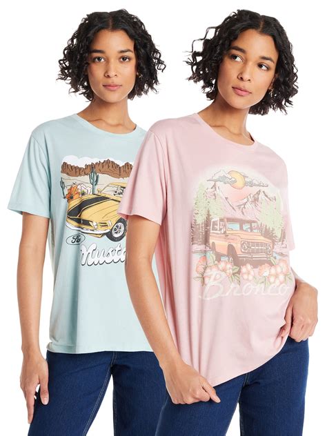 Time And Tru Women S Ford Bronco And Mustang Graphic Tees With Short