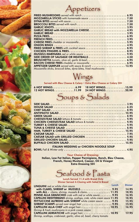 Sals Italian Restaurant Menu In Seaford Delaware Usa