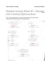 Student Activity Sheet 1 Naming And Creating Hydrocarbons Answers