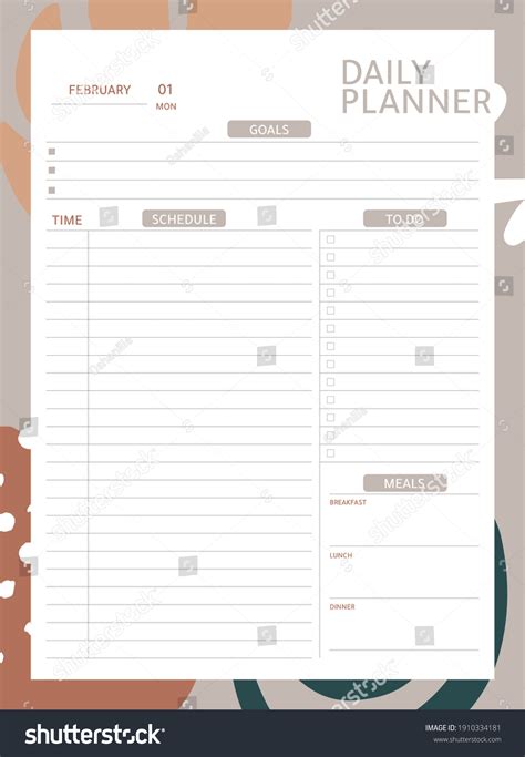 Daily Planner Printable Template Vector Blank Stock Vector Royalty