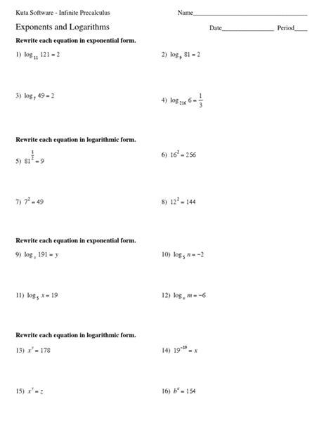 Exponents And Logarithms Pdf Pdf Worksheets Library