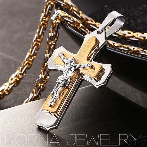 Crucifix Jesus Christ Cross Necklace Men Women Jesus Cross Gold