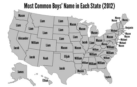 Most Common Baby Boys' Names in Each US State (2012) [1100x700] [OC ...