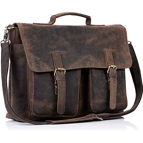 Komalc 16 Inch Leather Briefcase Laptop Messenger Bags For Men And