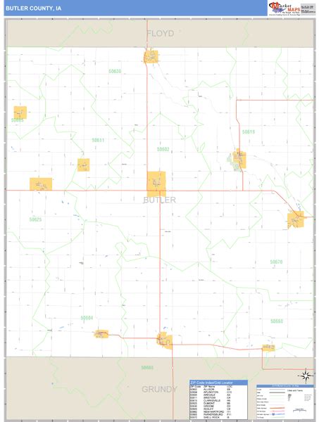 Butler County, Iowa Zip Code Wall Map | Maps.com.com