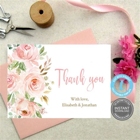 Thank You Card Template Printable Cards Editable Template Etsy