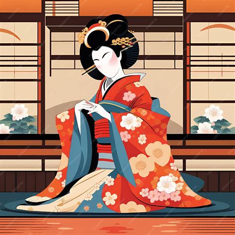 Premium Vector | Geisha in kimono costume