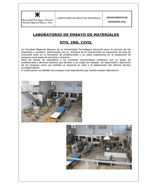 Laboratorio De Ensayo De Materiales Dto Ing Civil