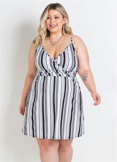 Vestido De Alças Transpassado Listrado Plus Size Marguerite