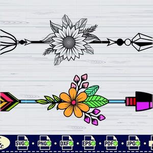 Arrow Flower Svg Arrows And Feather Arrow And Flowers Cut File