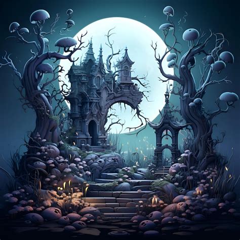 Fondo de Halloween con castillo embrujado y luna llena ilustración