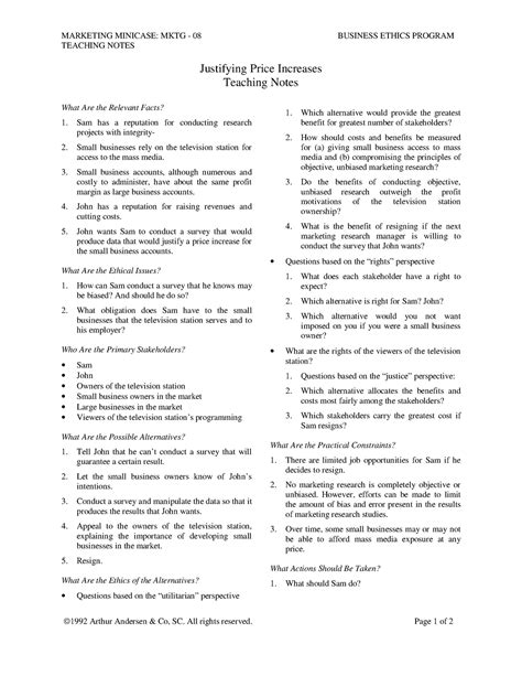 Justifying Price Increases - MARKETING MINICASE: MKTG - 08 BUSINESS