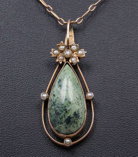 Arts Crafts K Gold Zoisite Pearl Pendant Necklace C